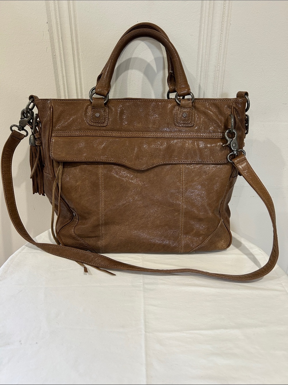 Classic Brown Leather Tote with Detachable Strap